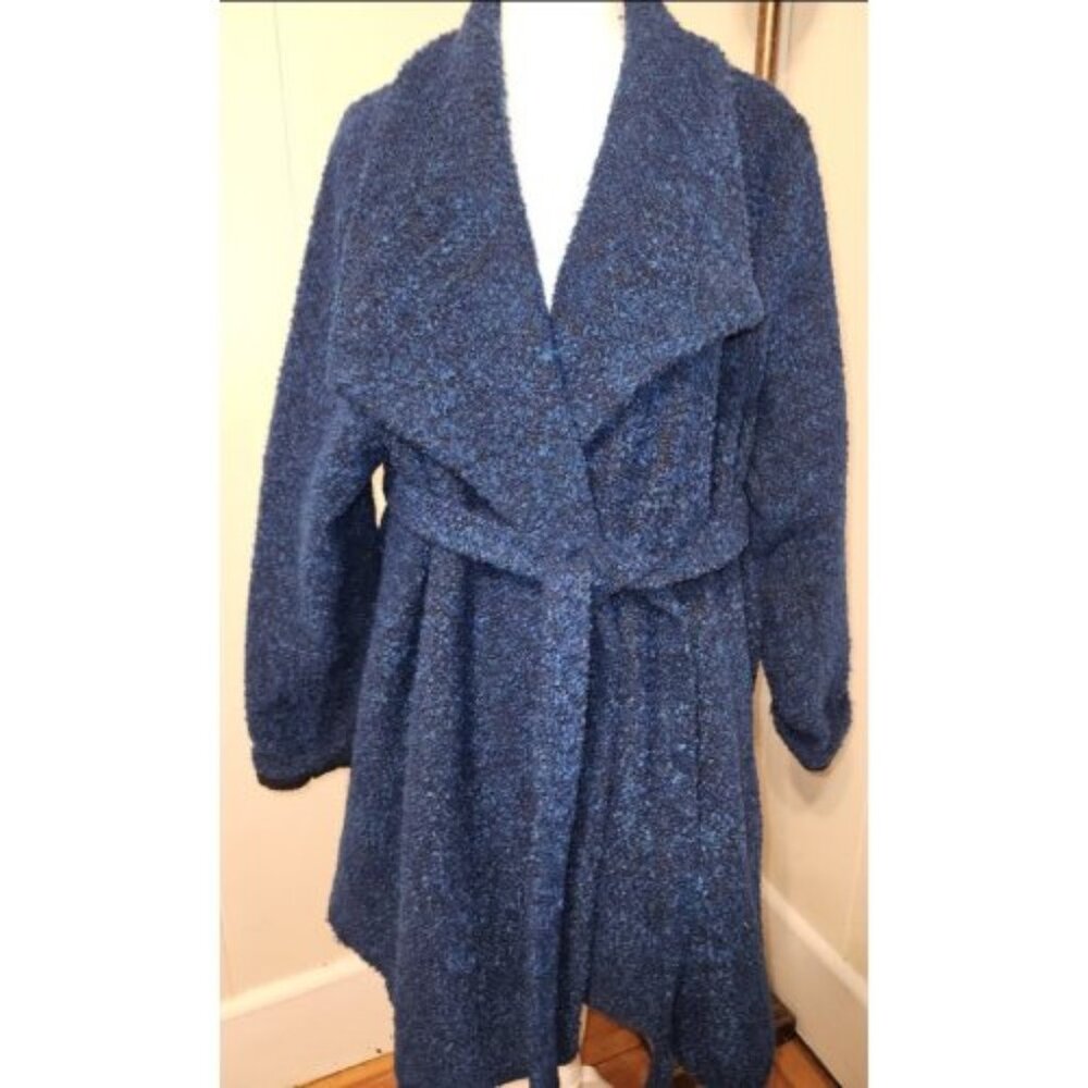 VINTAGE Blue Chenille Wrap Coat Ladies Plus Size 1X